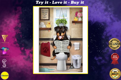 vintage rottweiler dog sitting on toilet great ideas poster