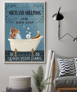 vintage shetland sheep dog bath soap wash your paws poster 2
