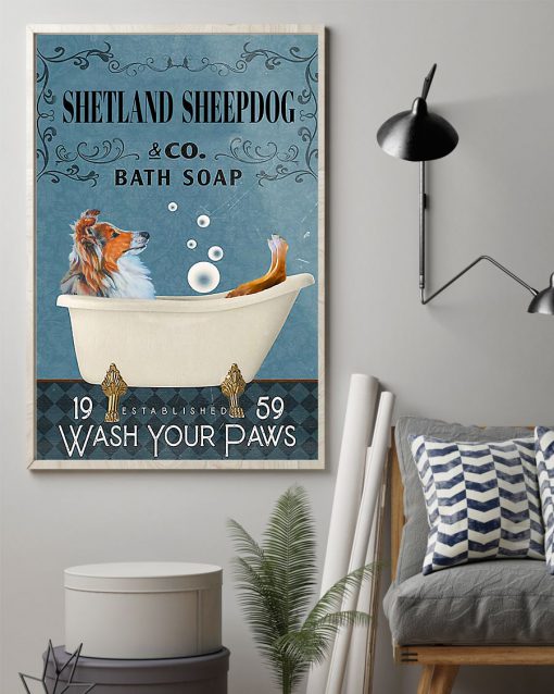vintage shetland sheep dog bath soap wash your paws poster 2