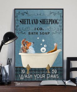vintage shetland sheep dog bath soap wash your paws poster 3