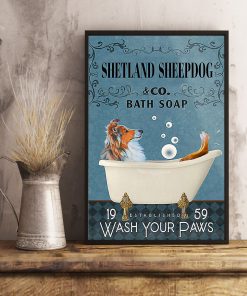 vintage shetland sheep dog bath soap wash your paws poster 4