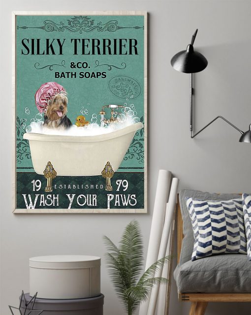 vintage silky terrier dog bath soap wash your paws poster 2