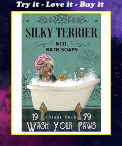 vintage silky terrier dog bath soap wash your paws poster