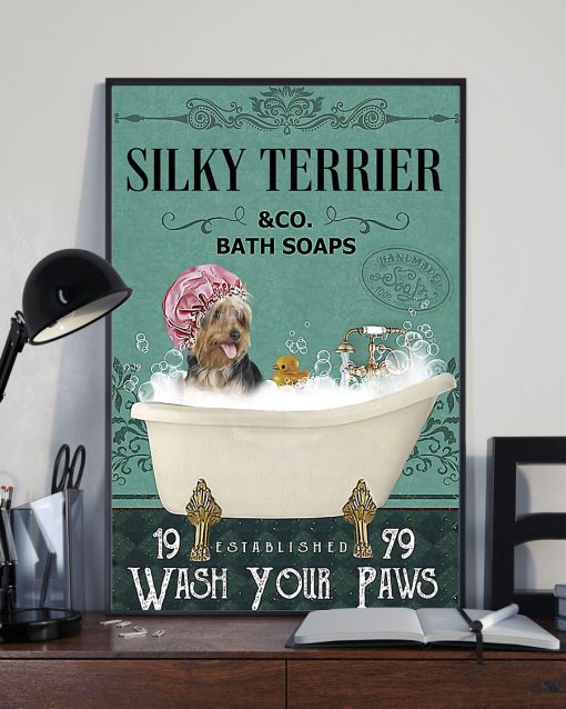 vintage silky terrier dog bath soap wash your paws poster 3