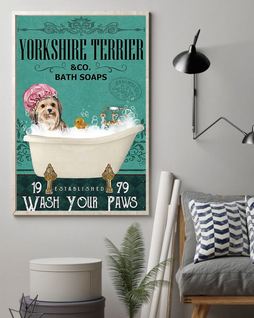 vintage yorkshire terrier dog bath soap wash your paws poster 2