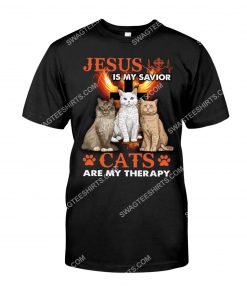 Jesus is my savior cats are my therapy shirt 1(1)