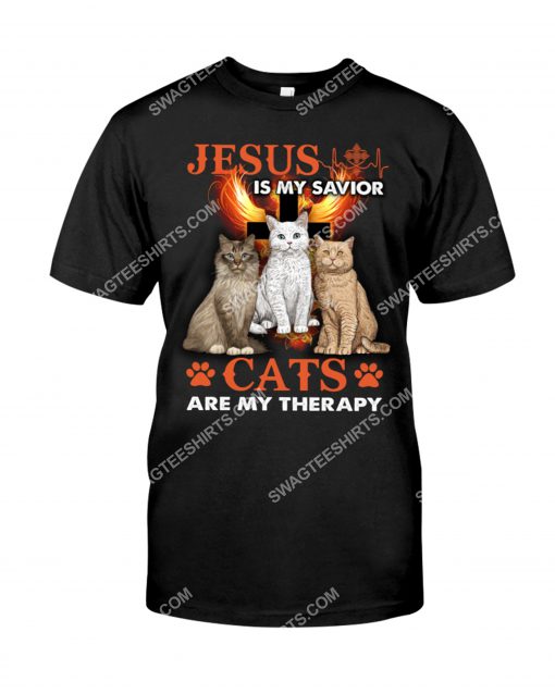 Jesus is my savior cats are my therapy shirt 1(1)
