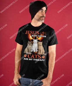 Jesus is my savior cats are my therapy shirt 3(1)