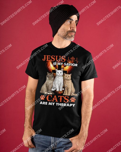 Jesus is my savior cats are my therapy shirt 3(1)