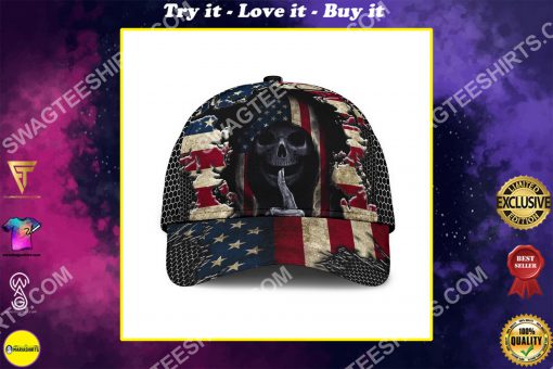 american flag skull crack all over printed cap