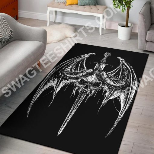 bat wing skull gothic pentagram sword all over print rug 3(1)