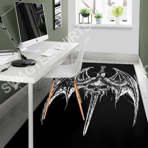bat wing skull gothic pentagram sword all over print rug 5(1)