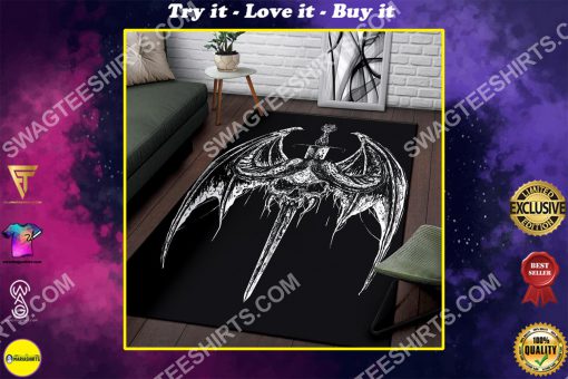 bat wing skull gothic pentagram sword all over print rug