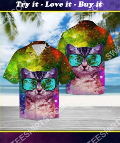 cat galaxy all over printed hawaiian shirt