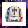 cross God bless america all over printed cap