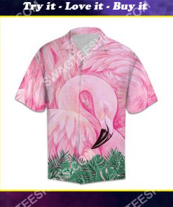 flamingo pink all over printed hawaiian shirt