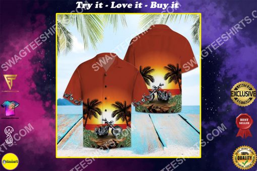 motorcycles sunset beach all over printed hawaiian shirt