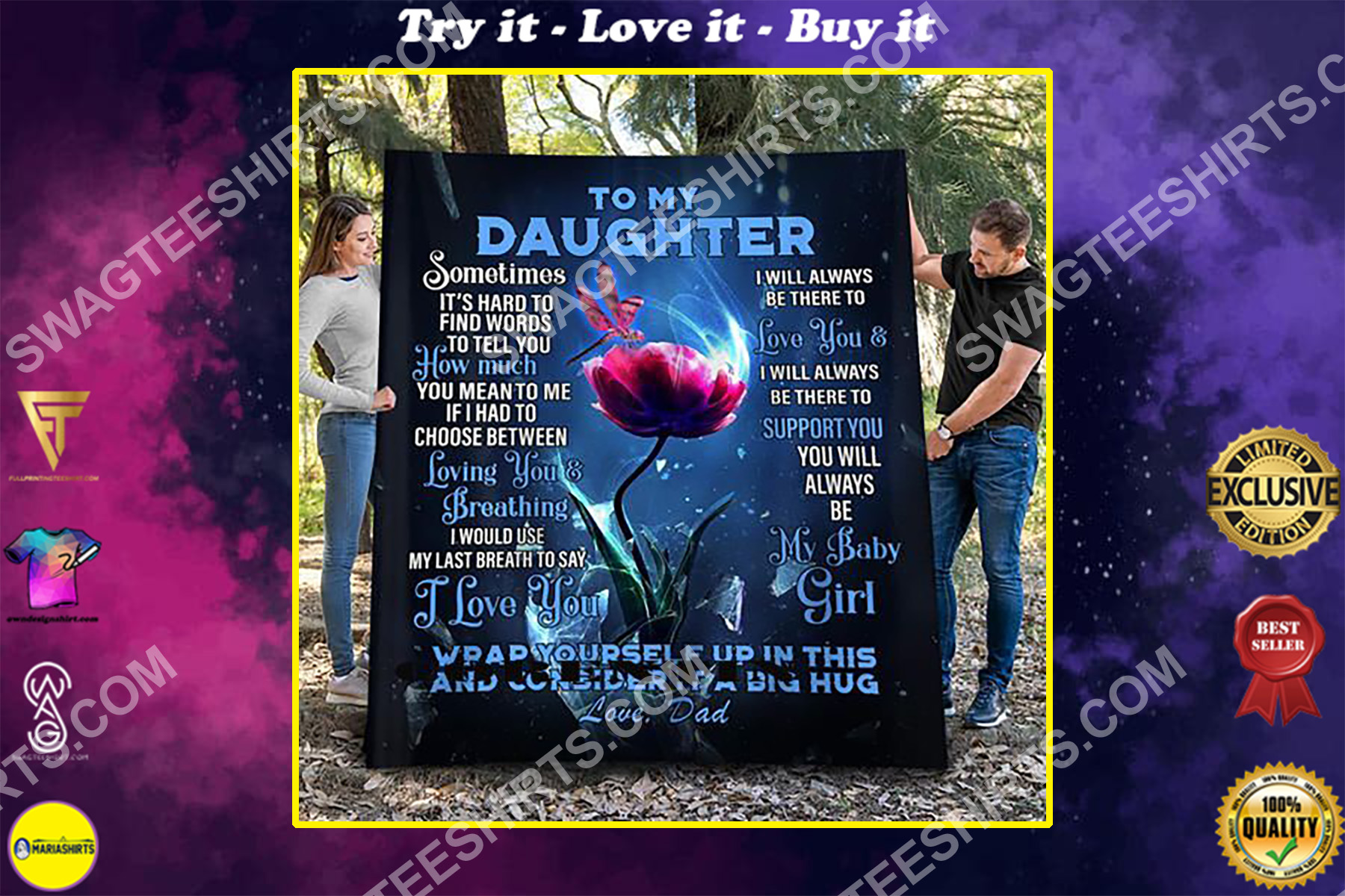 High Quality Rose To My Daughter I Love You My Baby Girl Full Printing Blanket