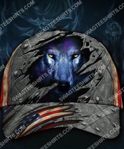 the wolf face america flag all over printed classic cap 2(1)