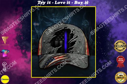 thin blue line america flag all over printed classic cap