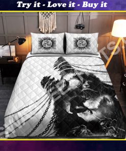 viking wolf watercolor all over printed bedding set