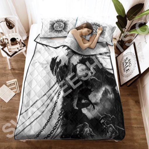 viking wolf watercolor all over printed bedding set 3(1)