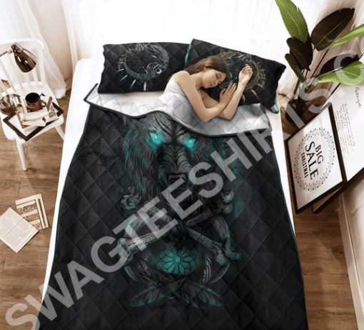 viking wolf with blue eyes all over printed bedding set 2(1) - Copy