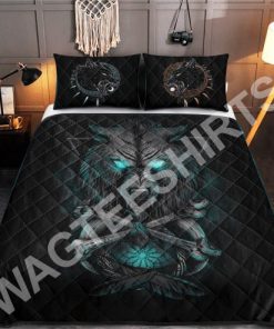 viking wolf with blue eyes all over printed bedding set 3(1)