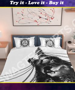 warrior and wolf viking all over printed bedding set