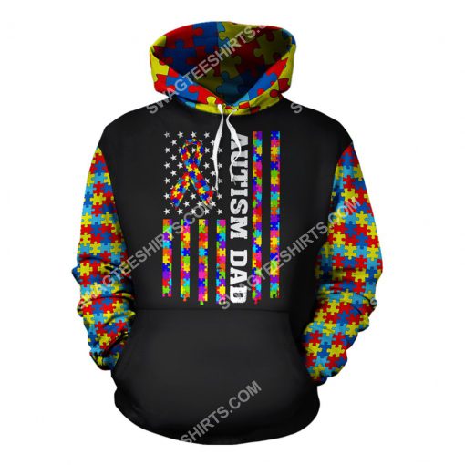 american flag autism awareness autism dad all over printed hoodie 1