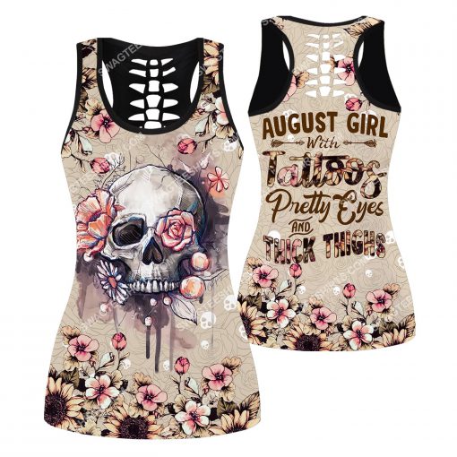 august girl with tattoos pretty eyes and thick thighs floral all over printed hollow tank top 1
