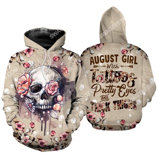 august girl with tattoos pretty eyes and thick thighs floral all over printed hoodie 1