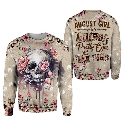 august girl with tattoos pretty eyes and thick thighs floral all over printed sweatshirt 1