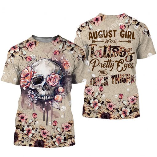 august girl with tattoos pretty eyes and thick thighs floral all over printed tshirt 1