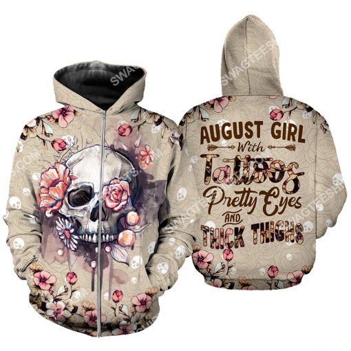 august girl with tattoos pretty eyes and thick thighs floral all over printed zip hoodie 1