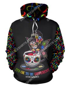 autism awareness cup girl it's ok to be different all over printed hoodie 1