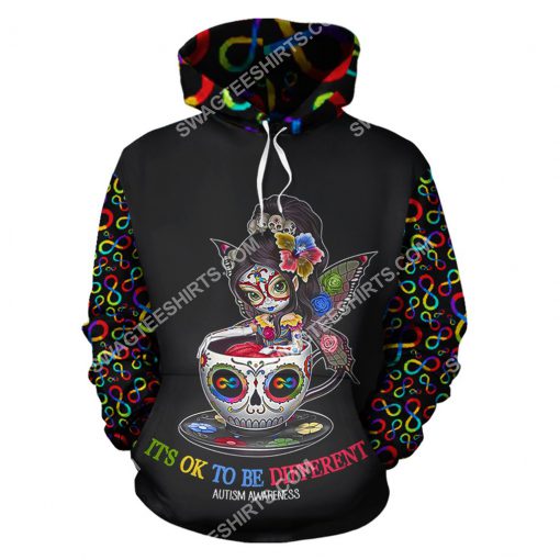 autism awareness cup girl it's ok to be different all over printed hoodie 1