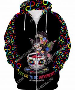 autism awareness cup girl it's ok to be different all over printed zip hoodie 1