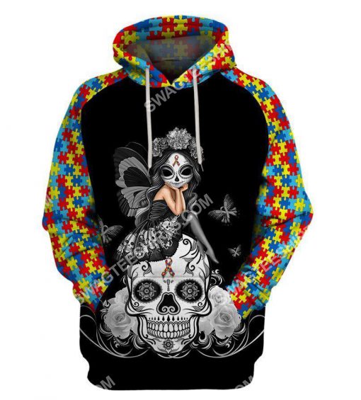 autism awareness cup girl sugar skull all over printed hoodie 1