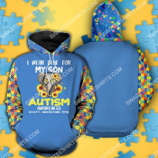 autism awareness i wear blue for my son autism all over printed hoodie 1