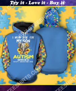 autism awareness i wear blue for my son autism all over printed shirt