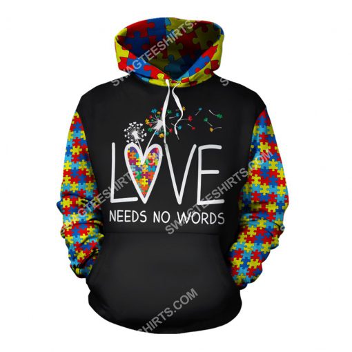 autism awareness love needs no words all over printed hoodie 1