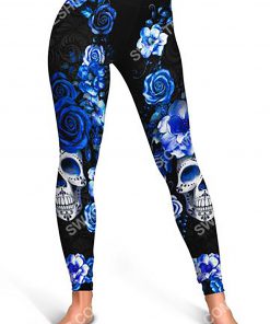 blue roses with skull all over printed legging(1)