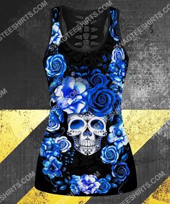 blue roses with skull all over printed tank top 1(1)