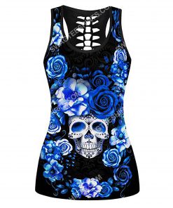 blue roses with skull all over printed tank top(1)