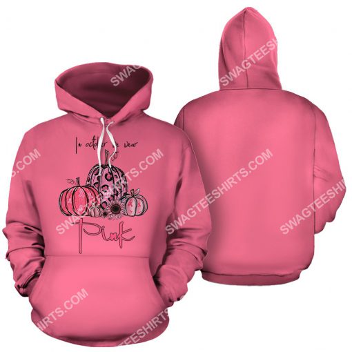 breast cancer awareness in october we wear pink halloween all over printed hoodie 1