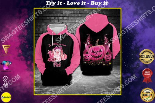 breast cancer awareness pig and pumpkin in october we wear pink all over printed shirt