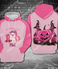 breast cancer awareness pig in october we wear pink halloween all over printed hoodie 1