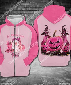 breast cancer awareness pig in october we wear pink halloween all over printed zip hoodie 1