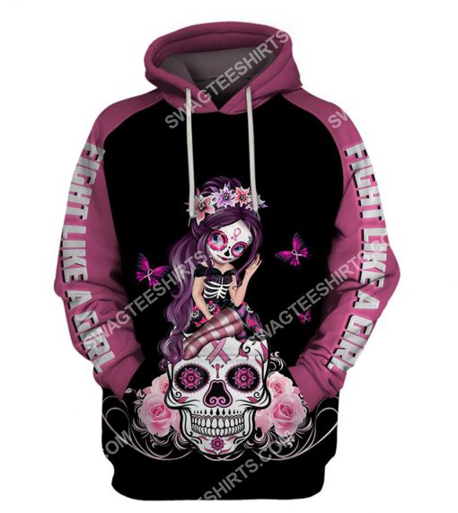 breast cancer awareness sugar skull fairy figurine all over printed hoodie 1